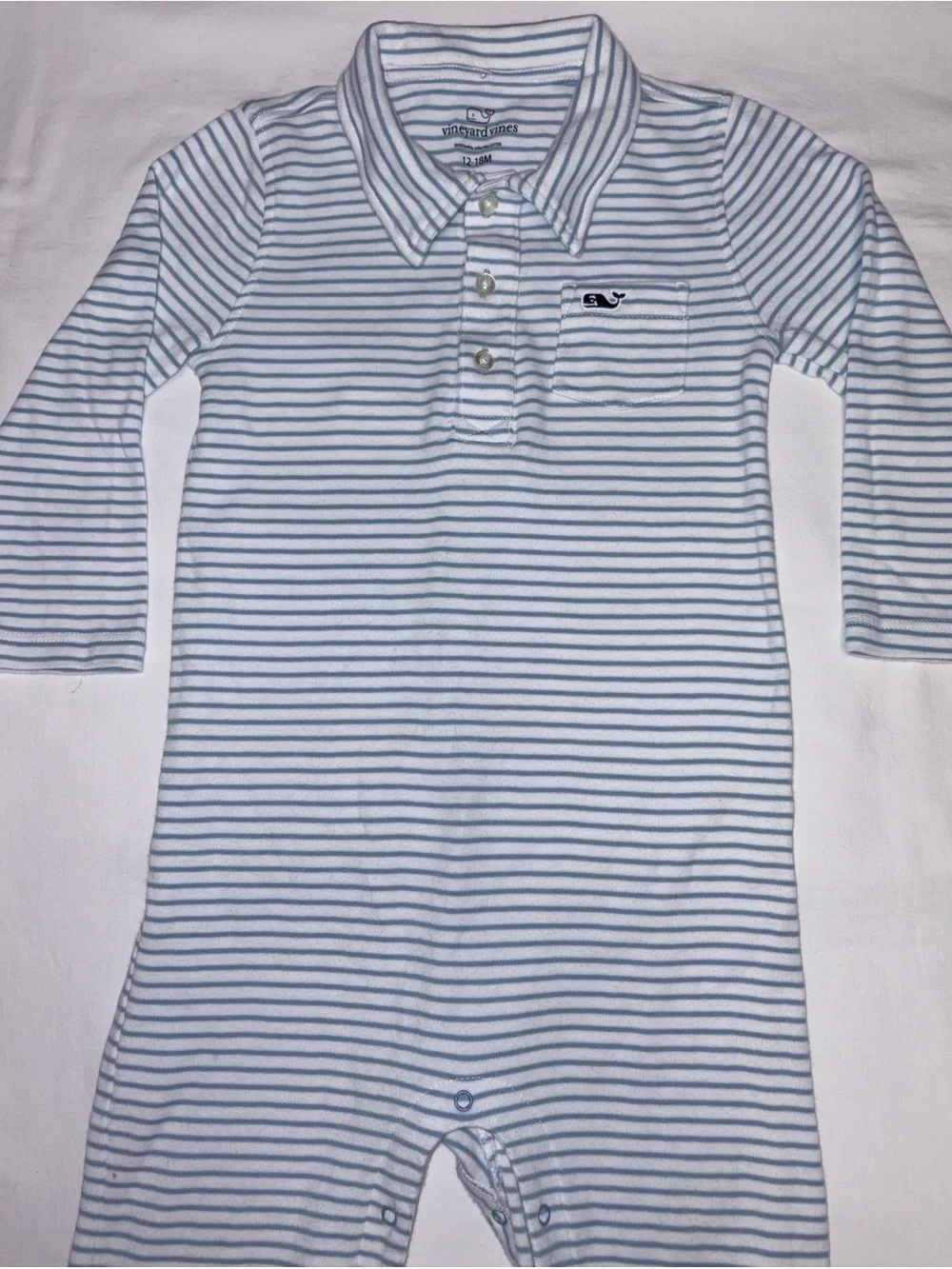 Vineyard Vines blue striped Pima Cotton romper sz 12-18 months EUC